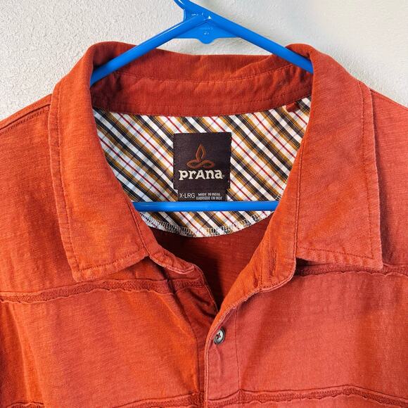 Prana Mens Size XL Orange Short Sleeves Stretch Button Up Shirt Casual Office - Picture 3 of 4